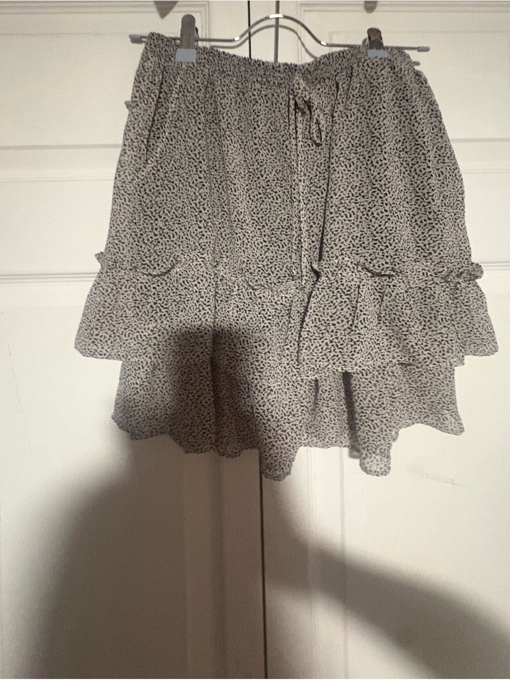 Tiered Ruffle Mini Skirt in Black and White  subtle classy leopard print